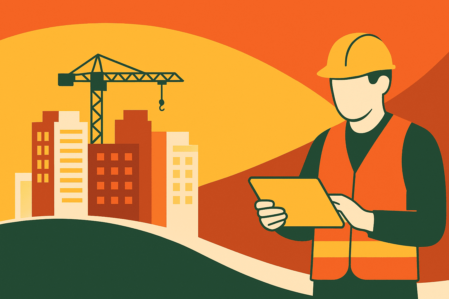 Construction manager and contractor reviewing blueprints at a building site